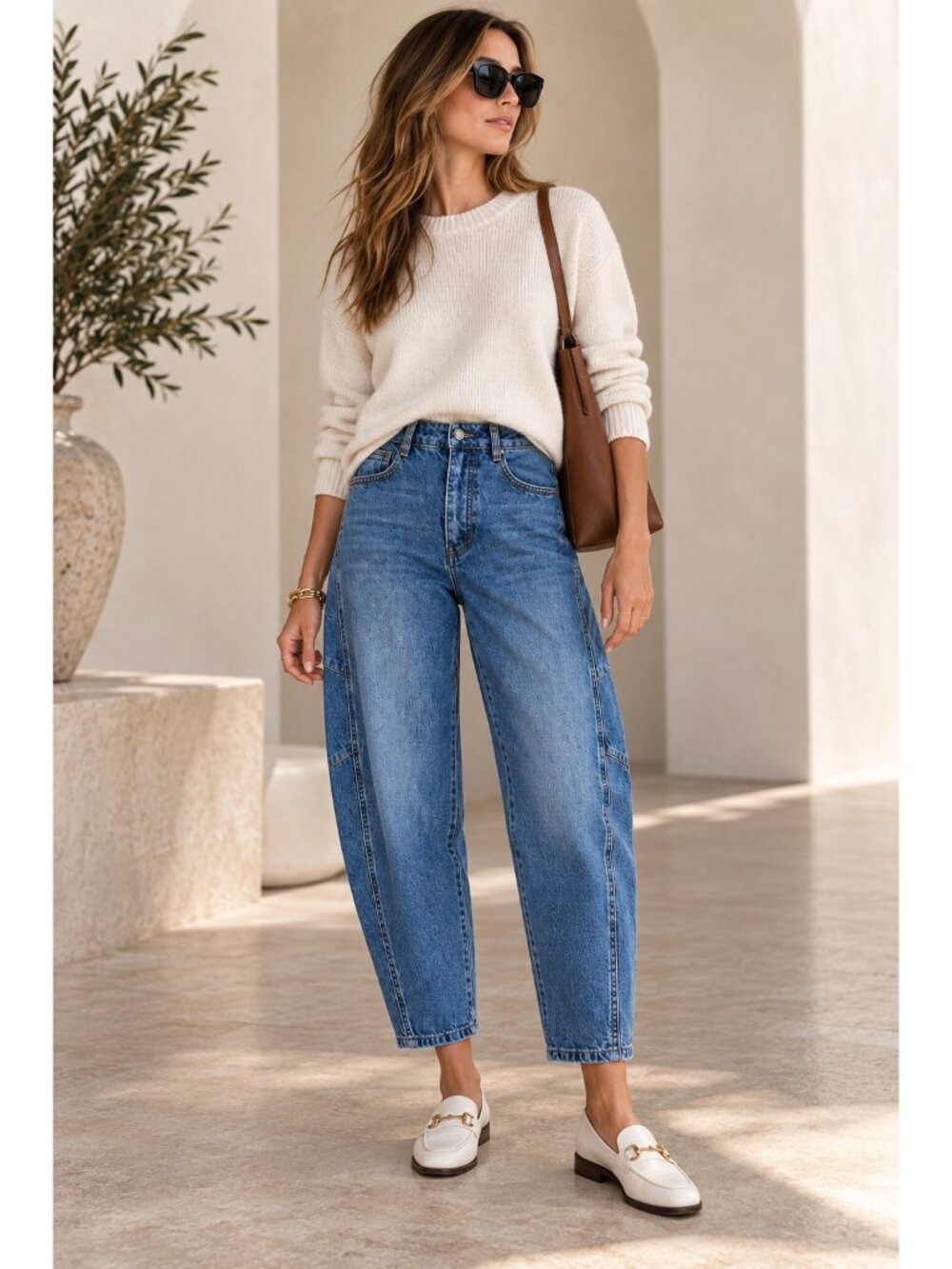 Habitual Brant High Rise Barrel Leg Jeans Women's 4/27 Blue Utility Crop